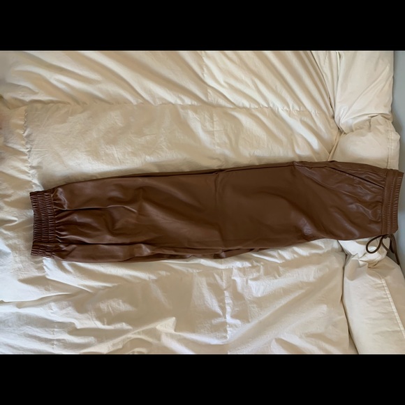 Brown Faux Leather Joggers - Picture 2 of 4